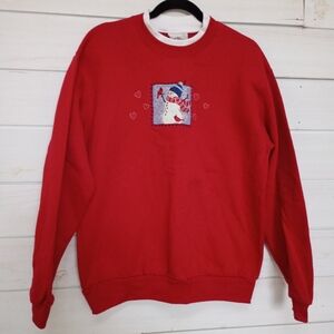 Day Breeze Red Snowman Embroidered Sweatshirt Vintage